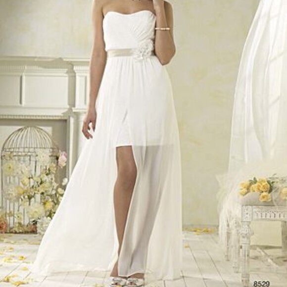 DAMAGED SAMPLE Sexy Lace Beachy BOHO  Wedding Dress Romantic, Hi Lo Lace Chiffon - Picture 1 of 13